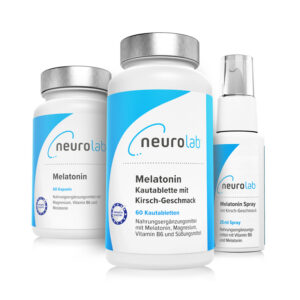 Melatonin - Produktvariation - Kapsel, Spray & Kautabletten - Nahrungsergänzungsmittel - Produktbild